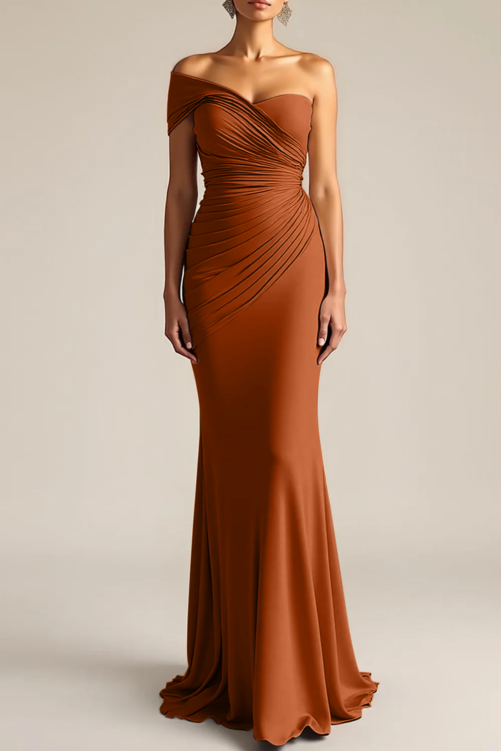 Formal Dress Light Khaki Sheath One Shoulder Maxi Dress