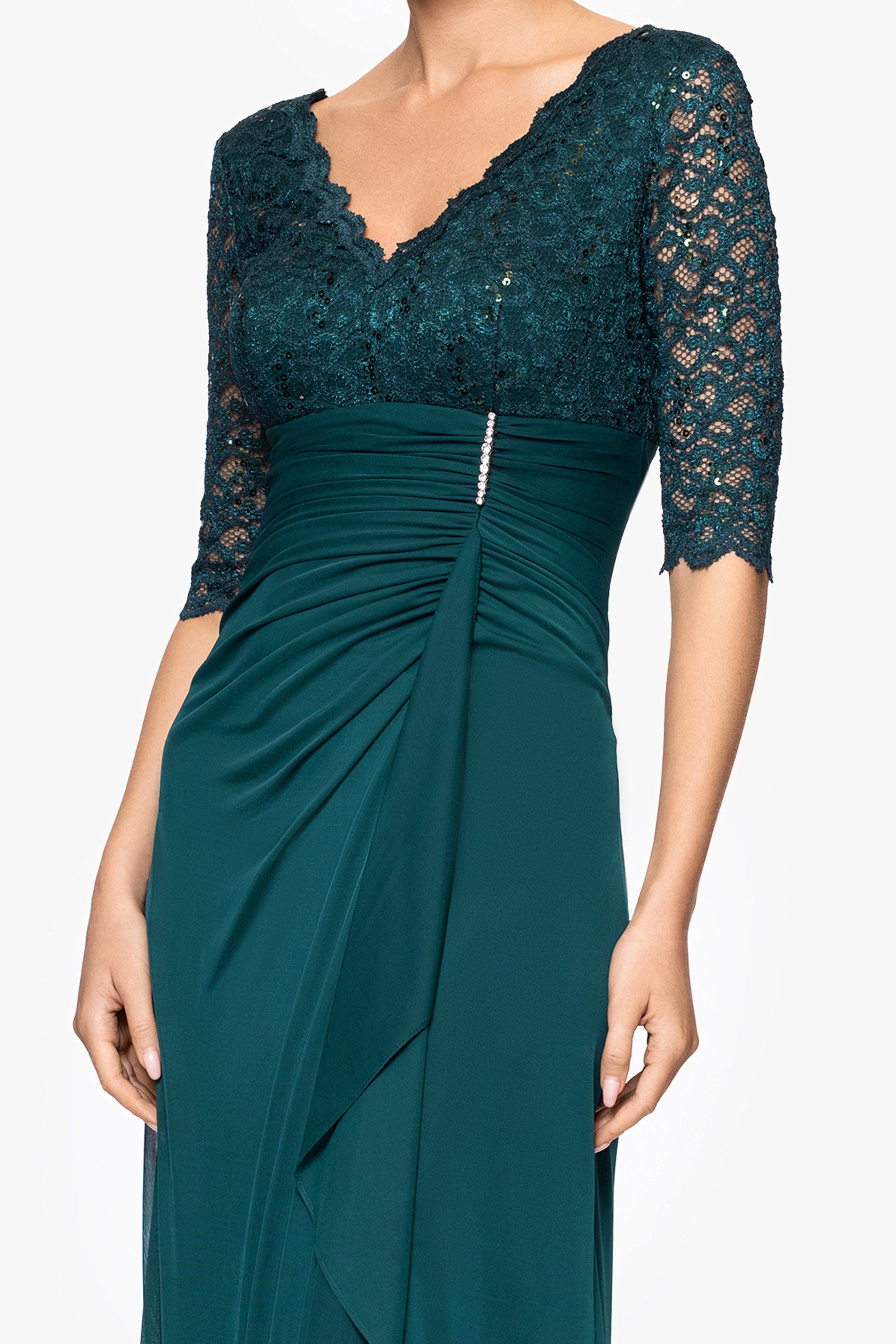 3/4 Sleeve Sheer Matte Jersey Long Dress