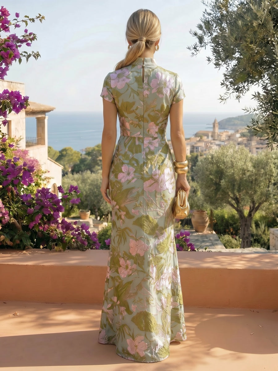Jacquard Sheath/Column V-Neck Floor-Length Mother of the Bride & Groom Dresses with Ruched Waist