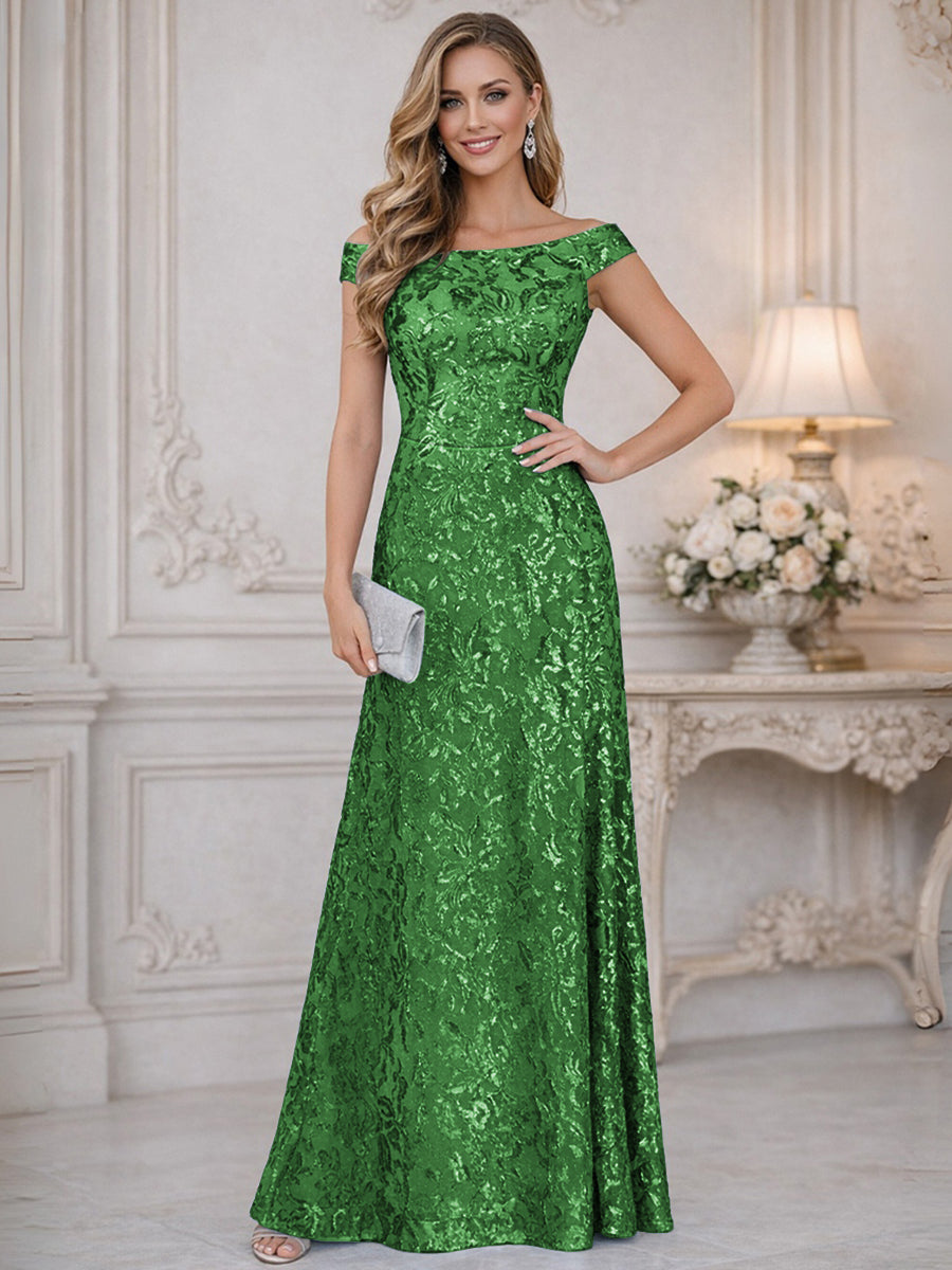 A-Line Off Shoulder Floor-Length Mother of the Bride Dresses with Sequins