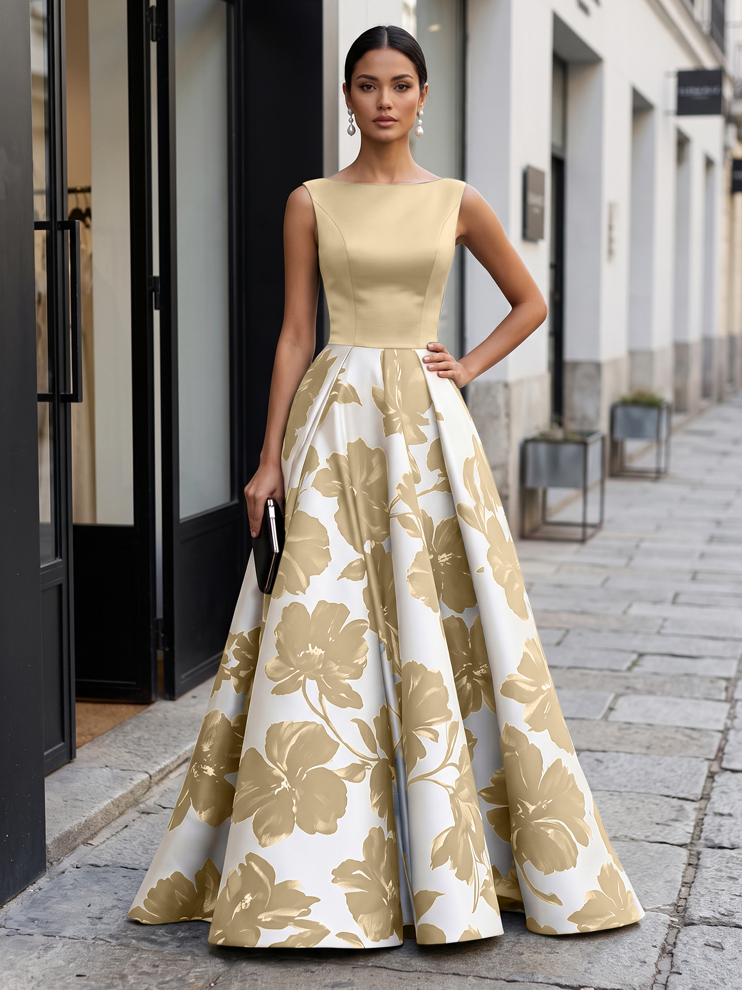 Elegant Monochrome Floral Ball Gown