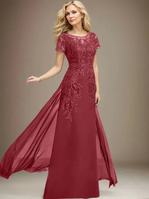 Sheath/Column Scoop Illusion Floor-Length Lace Chiffon Mother of the Bride Dress With Sequins