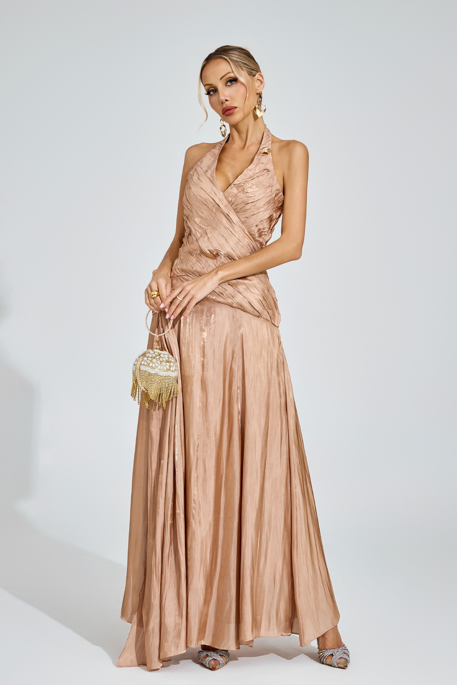 Champagne Halter Maxi Dress