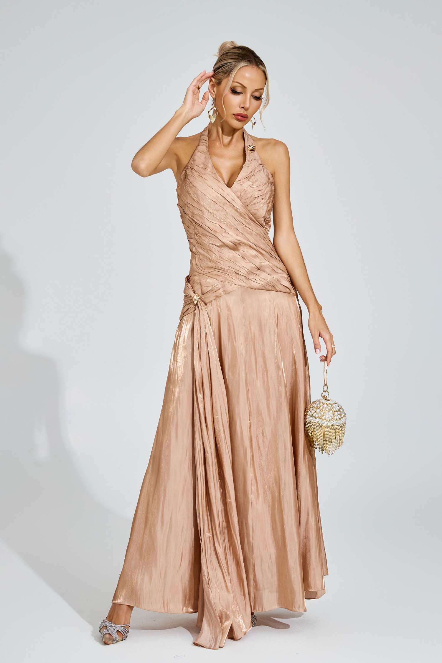 Champagne Halter Maxi Dress