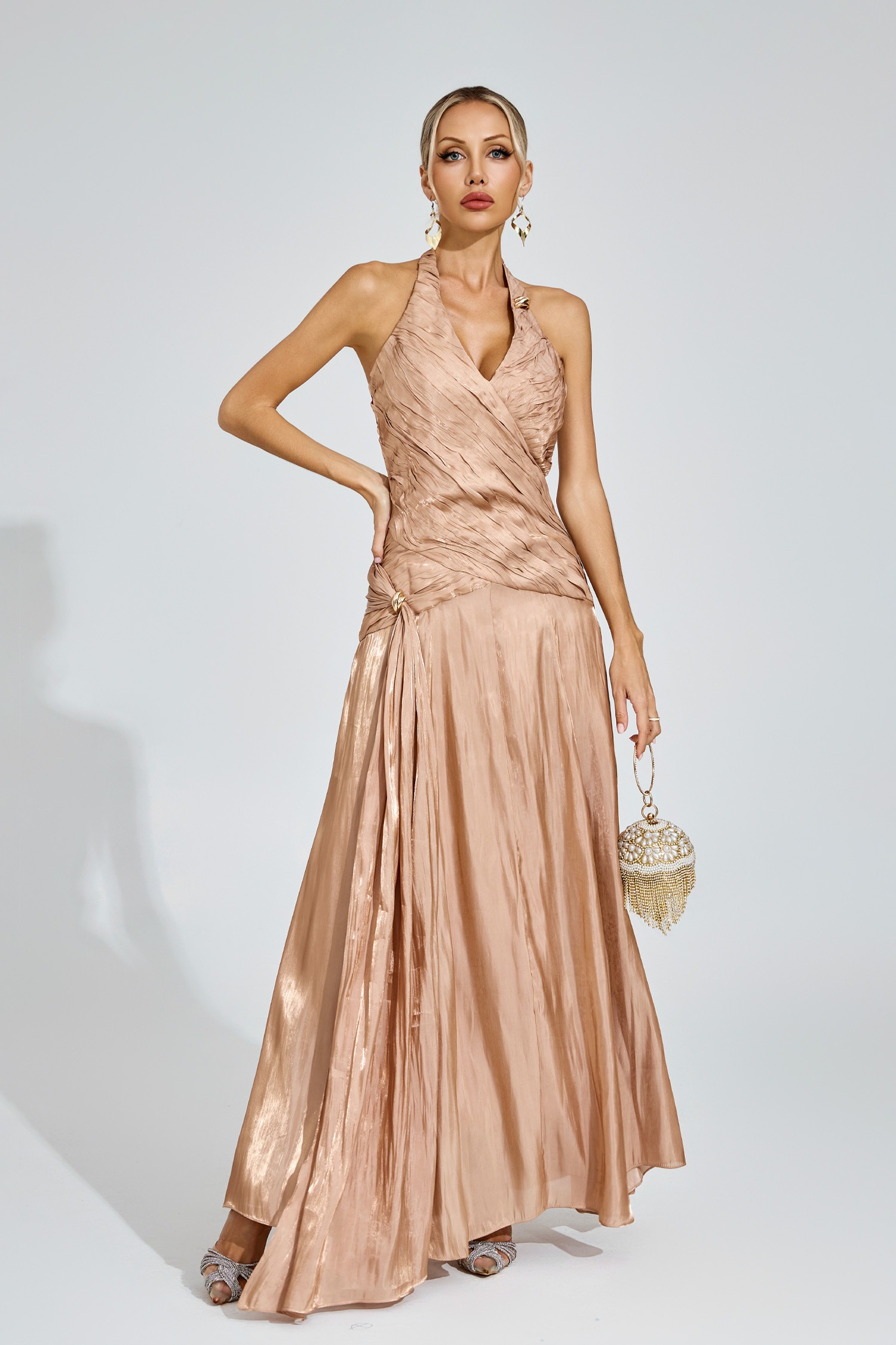 Champagne Halter Maxi Dress