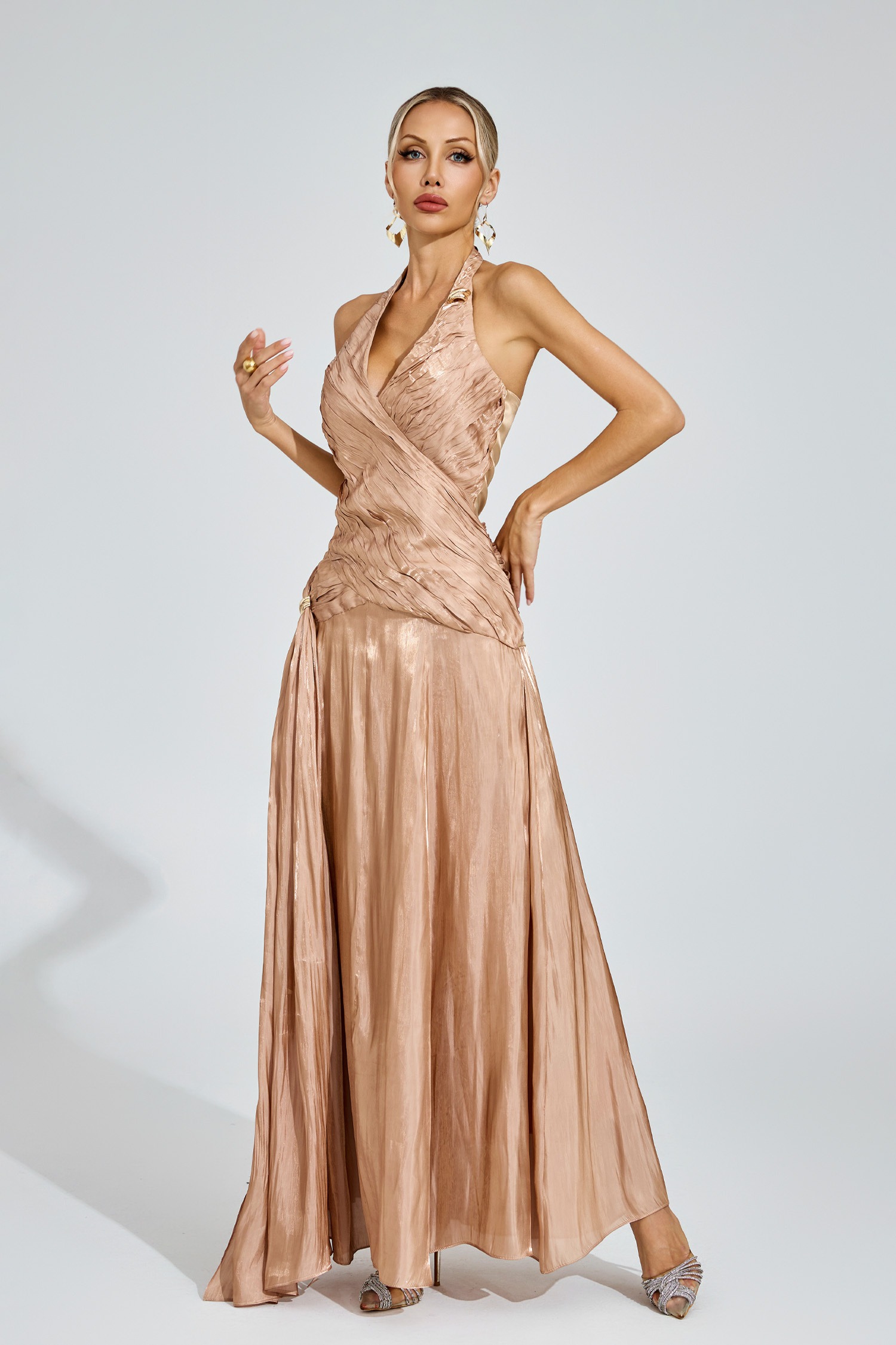 Champagne Halter Maxi Dress