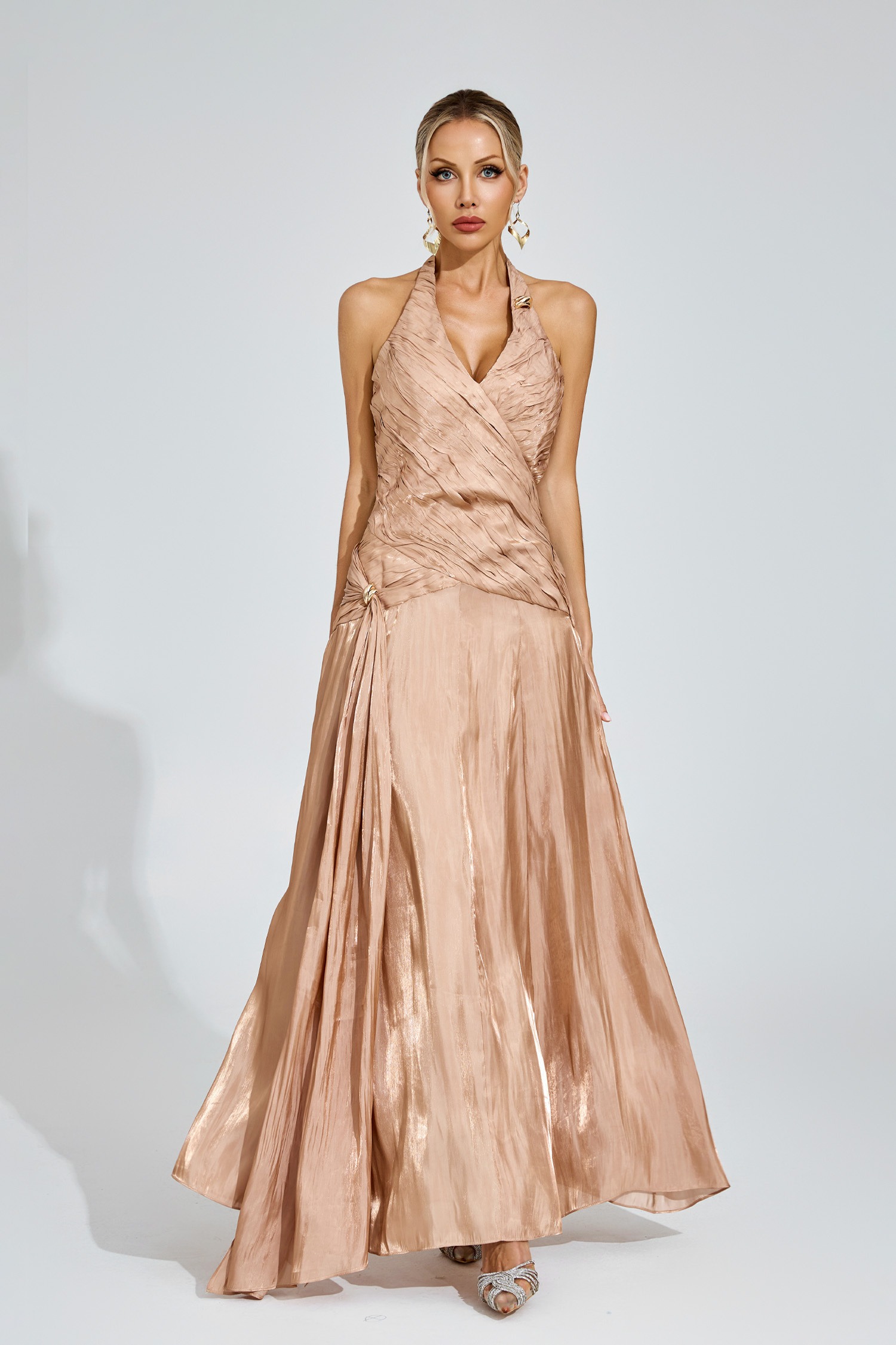 Champagne Halter Maxi Dress