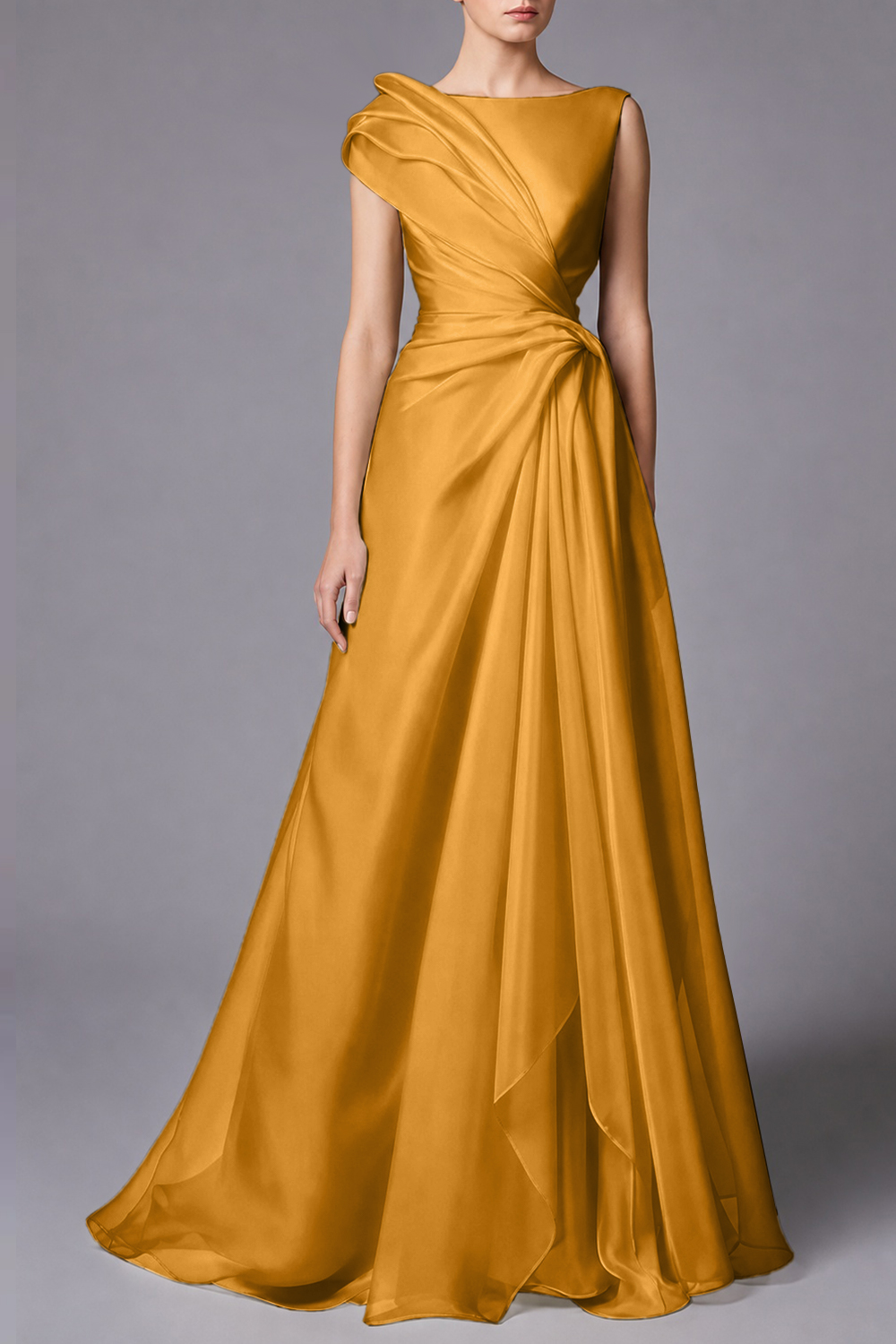 Burgundy Sleeveless Ruched Draped Maxi Dress