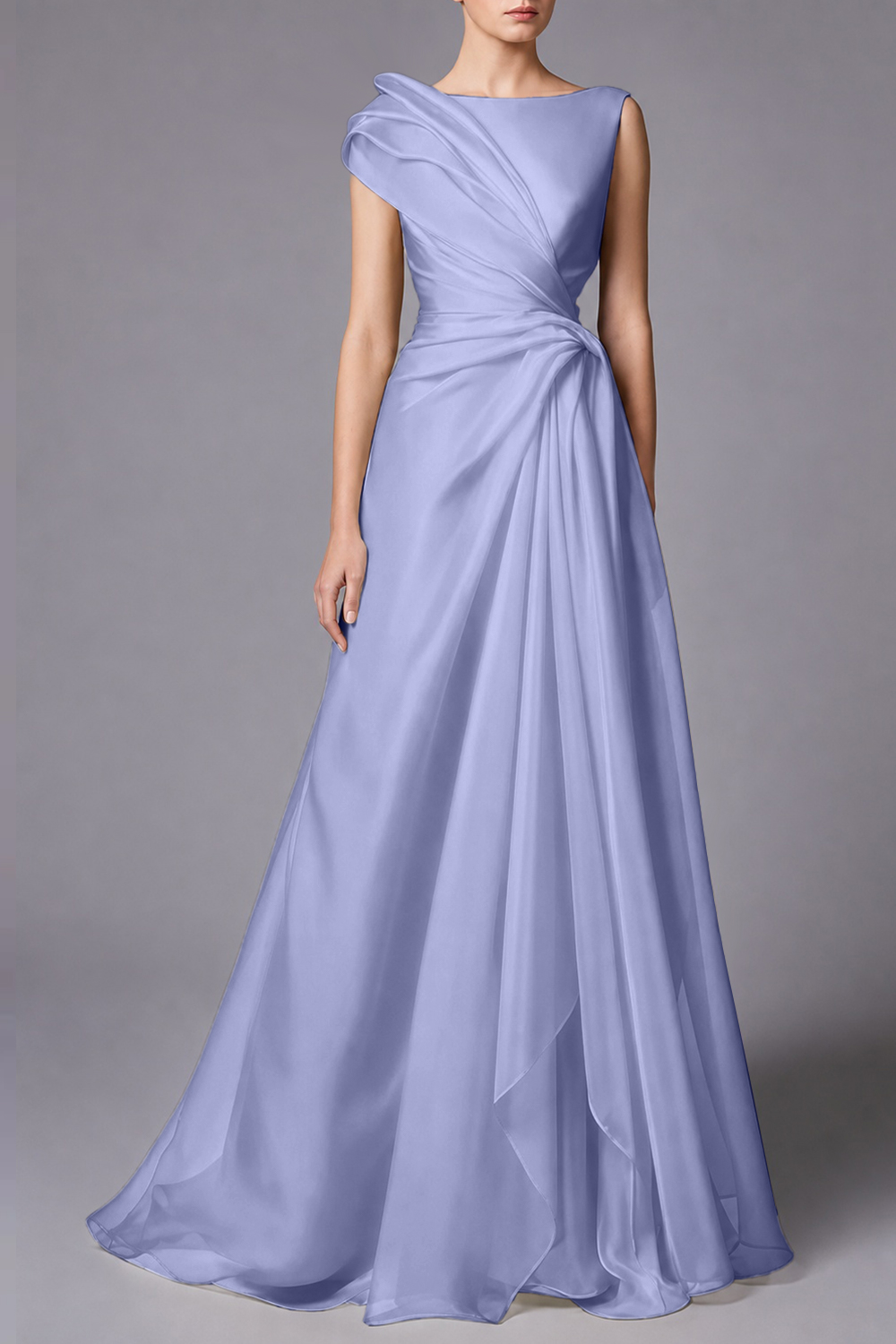 Burgundy Sleeveless Ruched Draped Maxi Dress