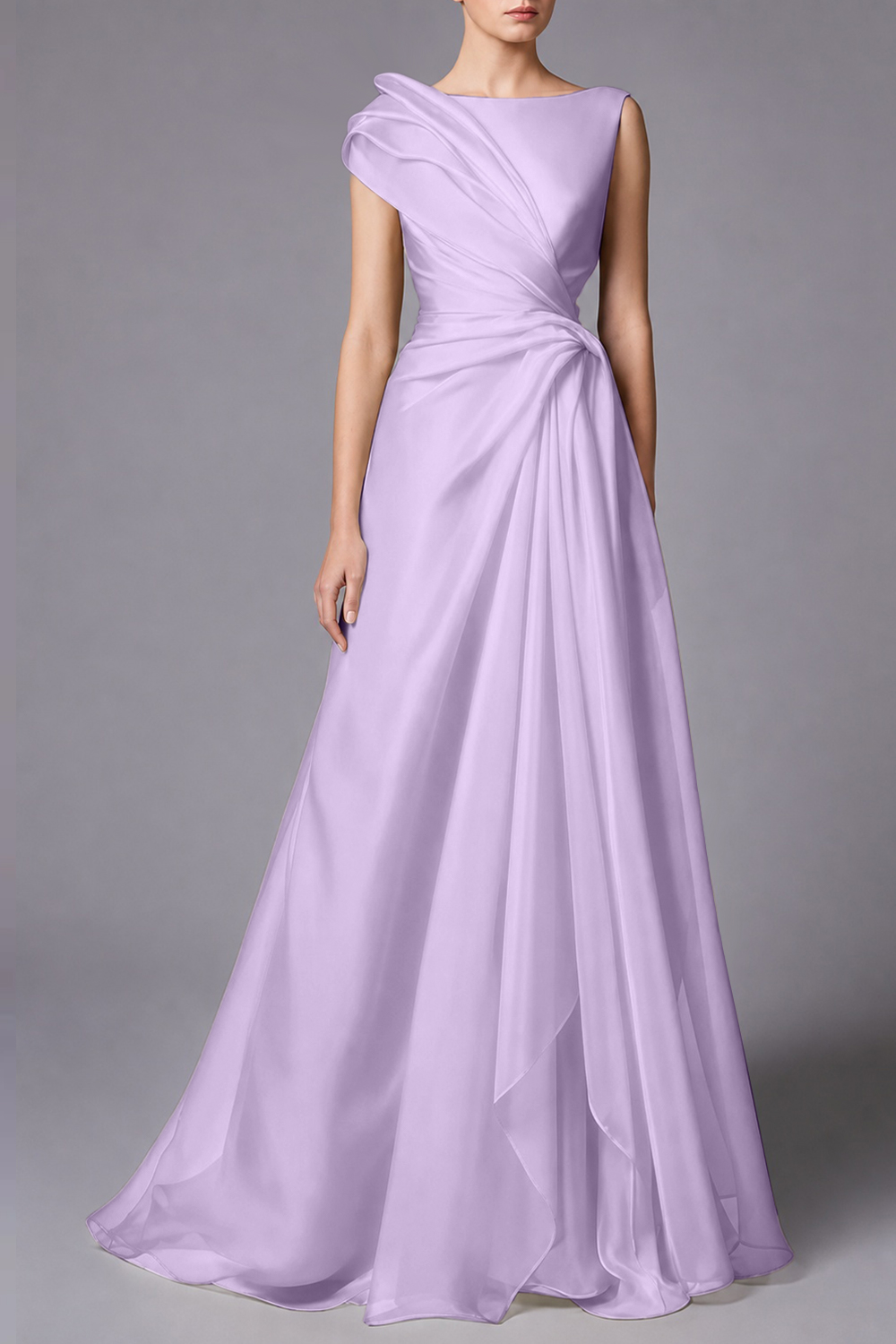 Burgundy Sleeveless Ruched Draped Maxi Dress