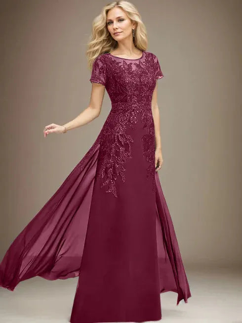 Sheath/Column Scoop Illusion Floor-Length Lace Chiffon Mother of the Bride Dress With Sequins