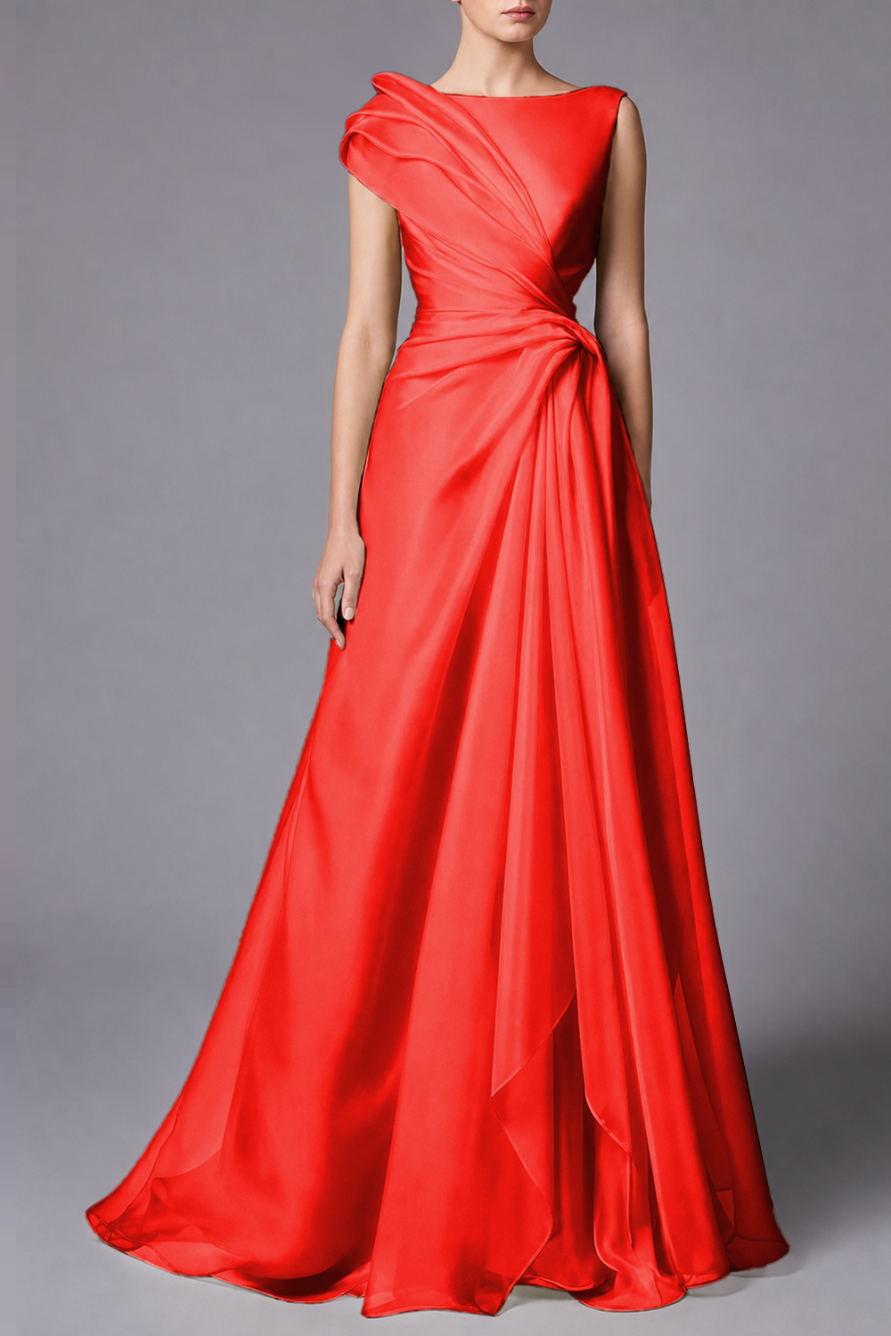 Burgundy Sleeveless Ruched Draped Maxi Dress