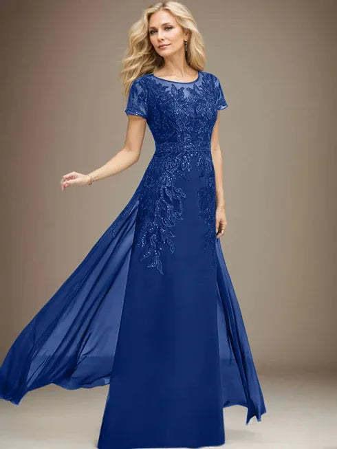 Sheath/Column Scoop Illusion Floor-Length Lace Chiffon Mother of the Bride Dress With Sequins