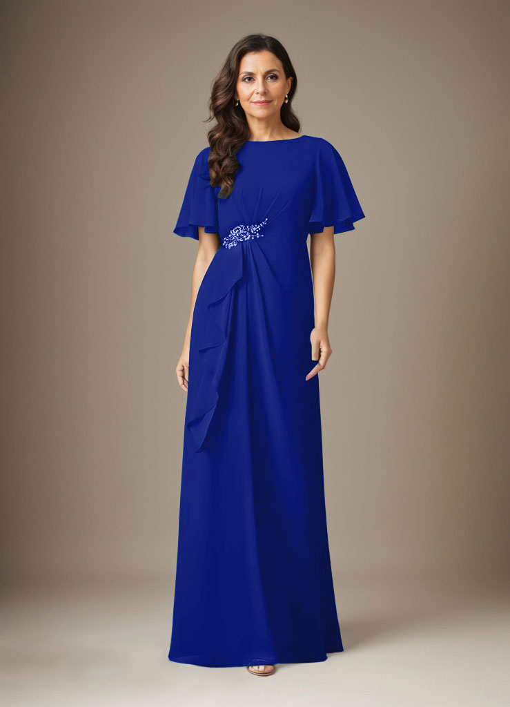 Dark Navy Sheath Beaded Chiffon Dress