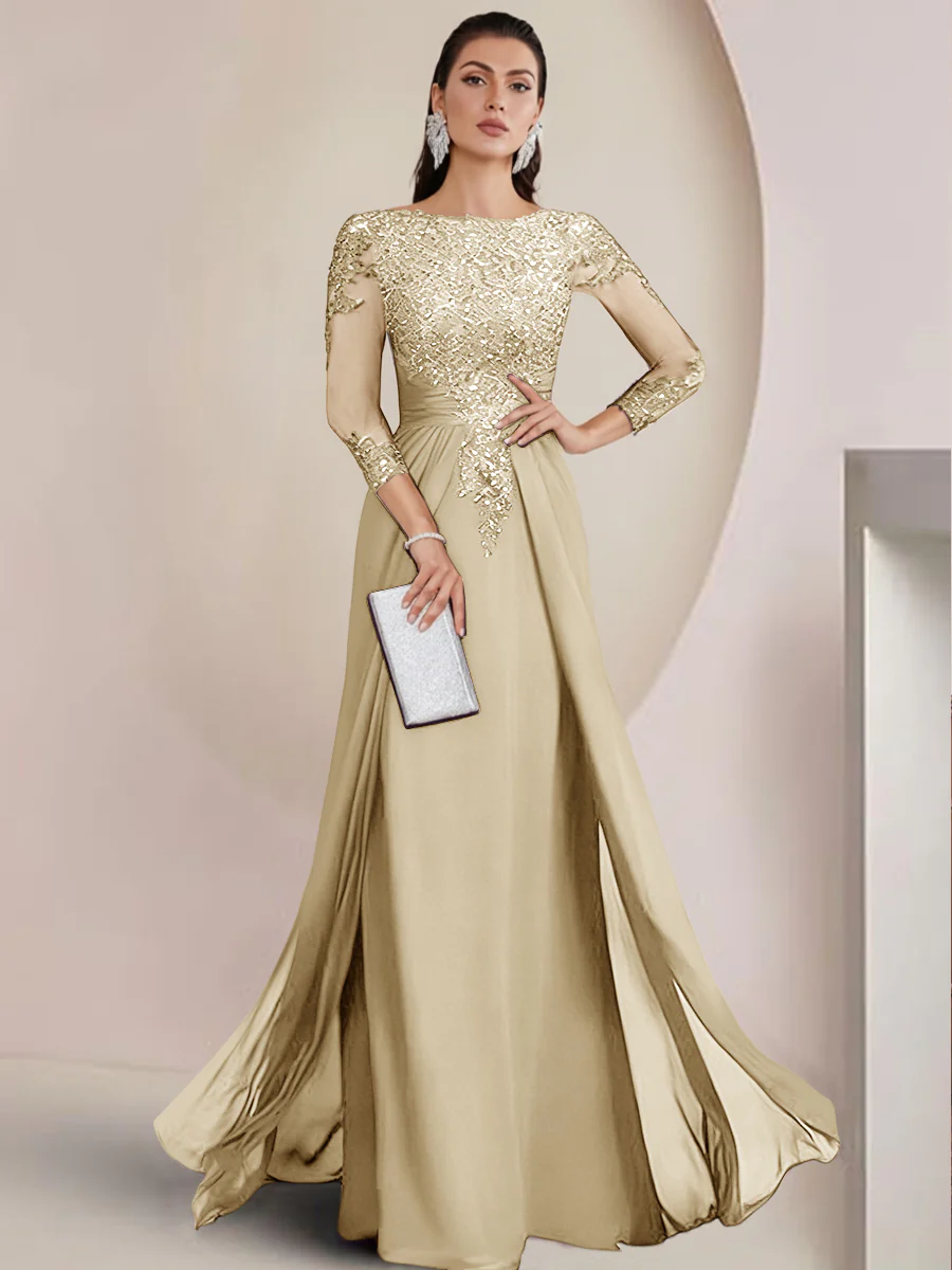 Sheath/Column Scoop Neck Floor-Length Mother of the Bride Dresses with Lace Appliques
