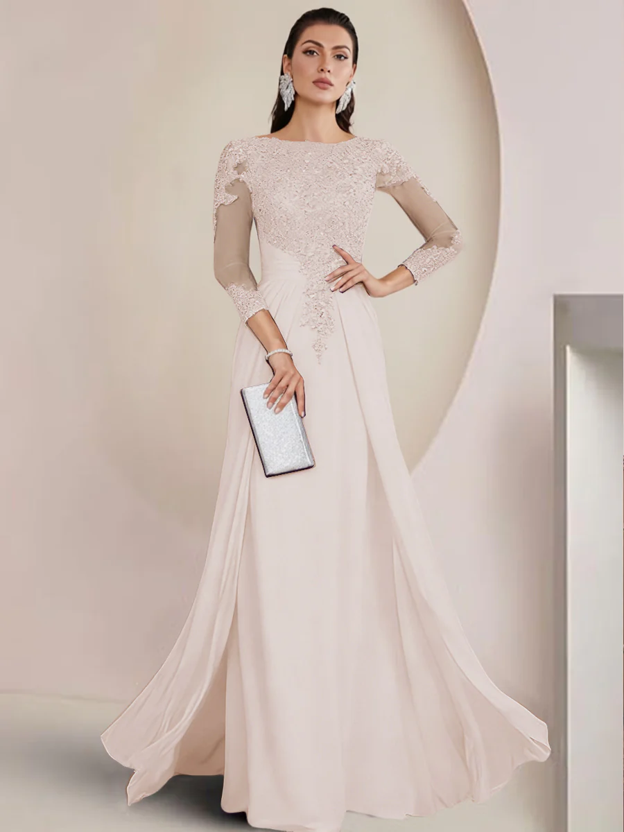 Sheath/Column Scoop Neck Floor-Length Mother of the Bride Dresses with Lace Appliques