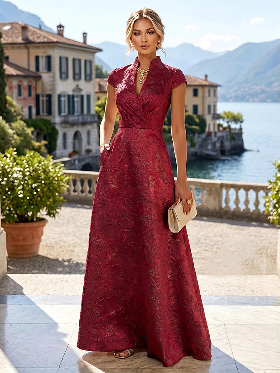 Jacquard A-Line/Princess V-Neck Floor-Length Mother of the Bride & Groom Dresses with Pockets
