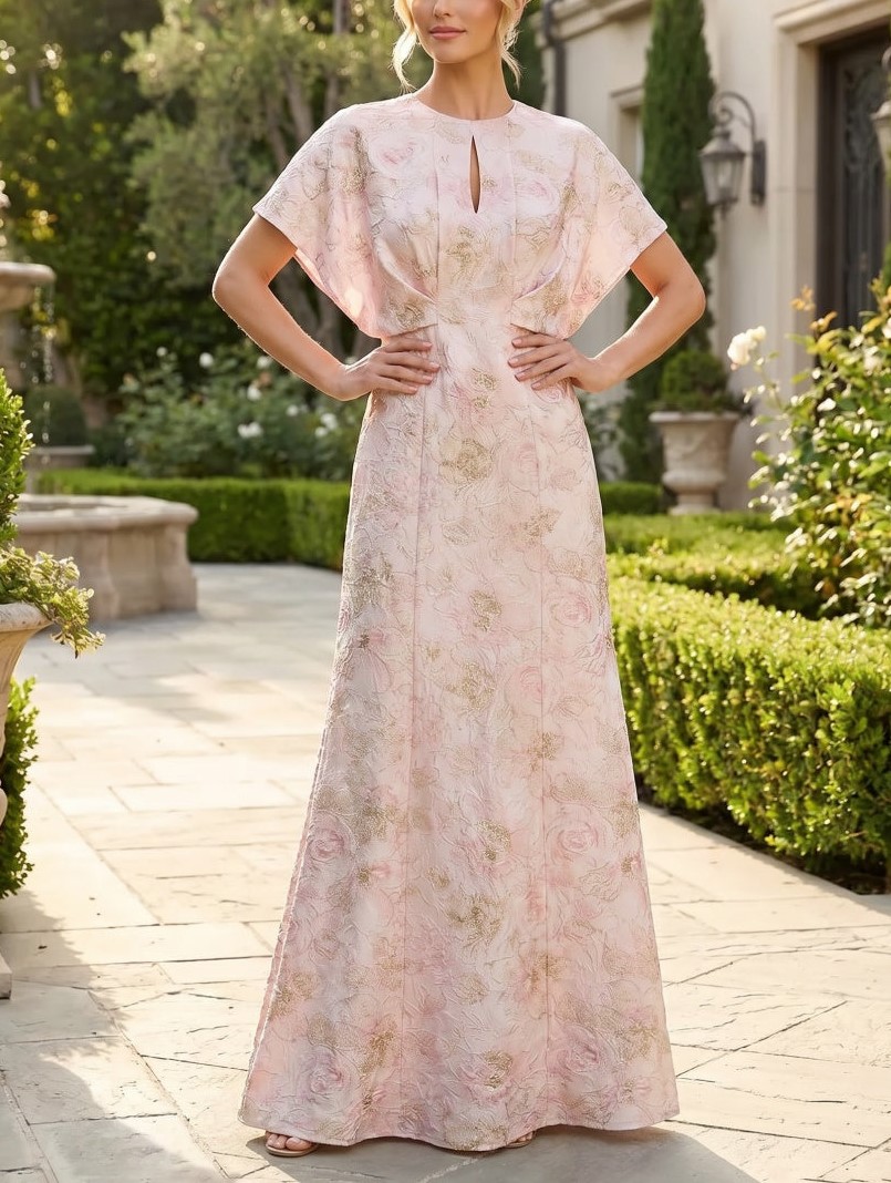 Jacquard Sheath Scoop Neck with Cut-outs Maxi Dress
