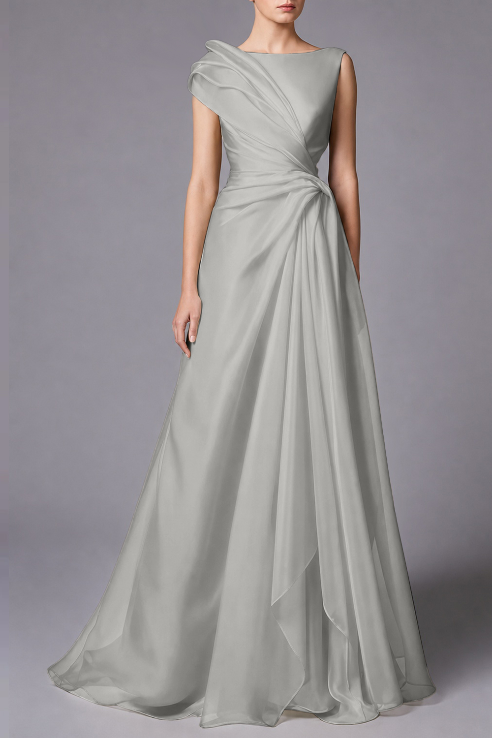 Burgundy Sleeveless Ruched Draped Maxi Dress