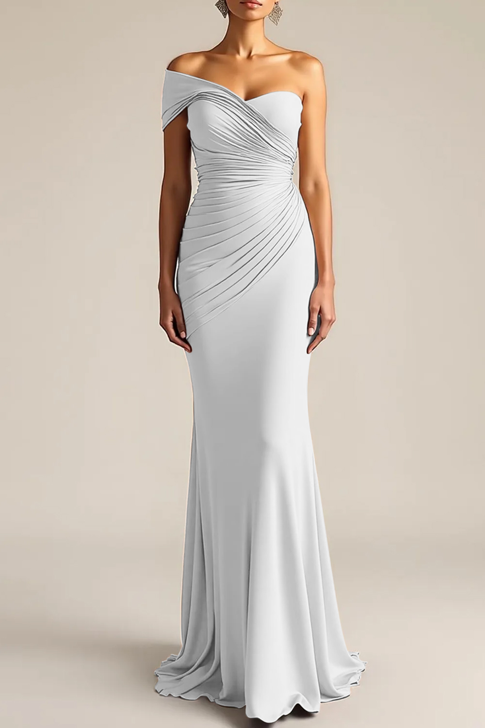 Formal Dress Light Khaki Sheath One Shoulder Maxi Dress