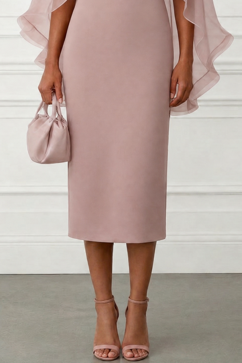 Pink Sheer Shawl Midi Formal Dress