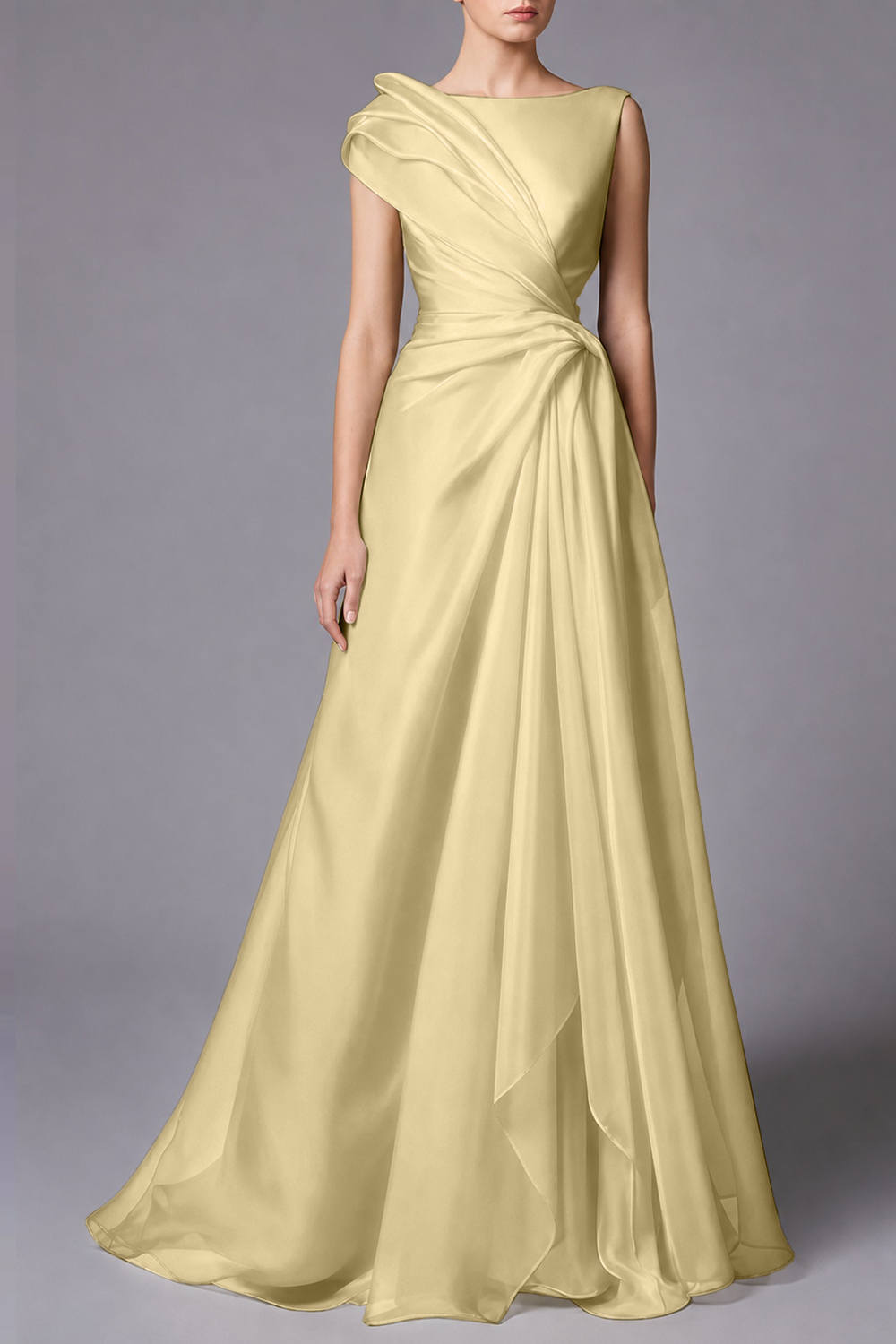 Burgundy Sleeveless Ruched Draped Maxi Dress