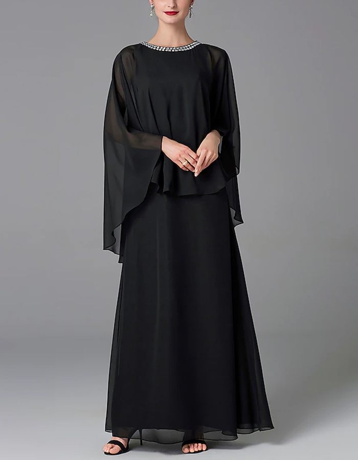 A-line Mother of the Bride Solid Chiffon Maxi Dress