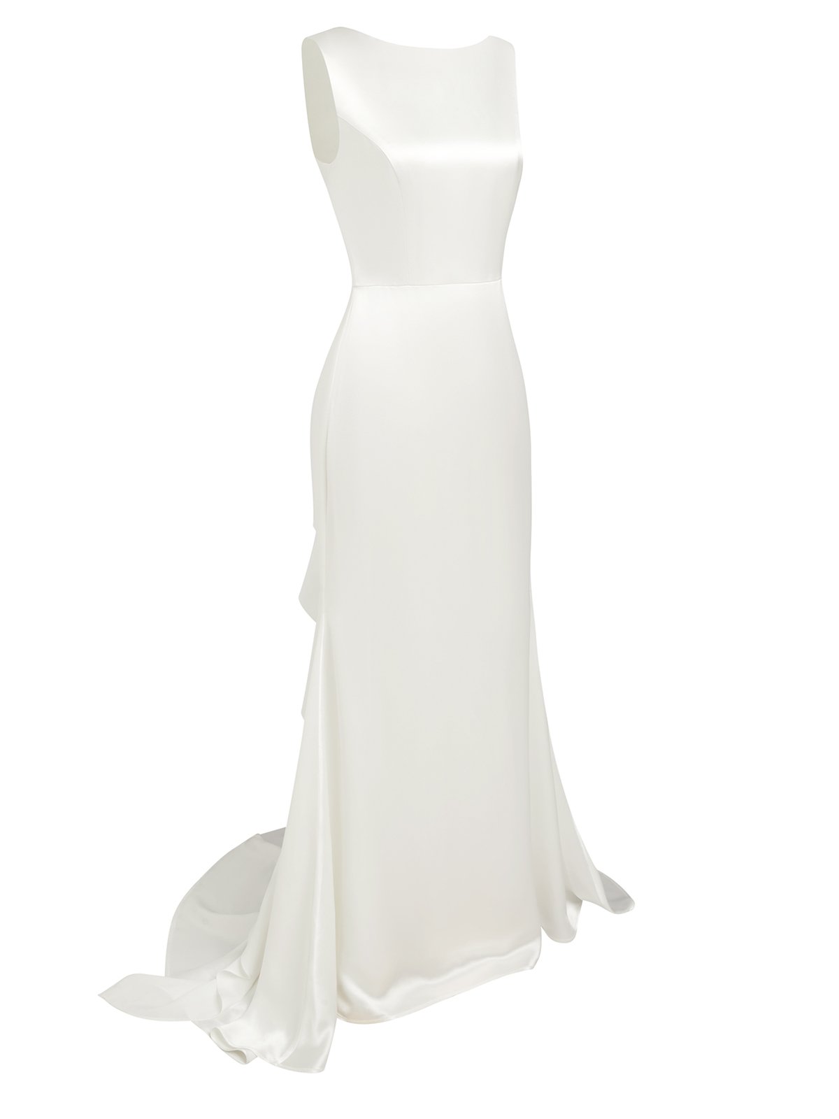White Boat Neck Sleeveless Ruffled Backless Gown Bridal/Wedding Dress