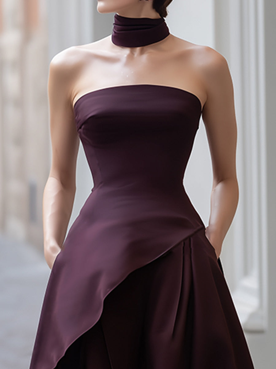 Burgundy Elegant Layered A-Line Evening Gown