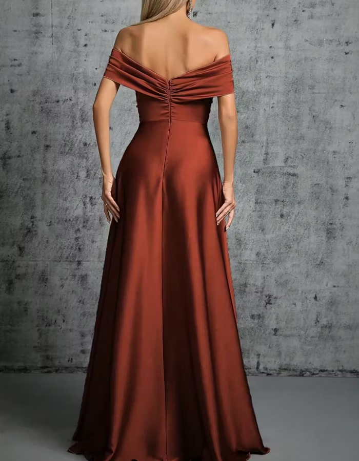 Satin Off-the-Shoulder Trousered Maxi Dress
