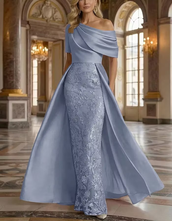 Satin Overlay Sequin Lace Mermaid Maxi Dress