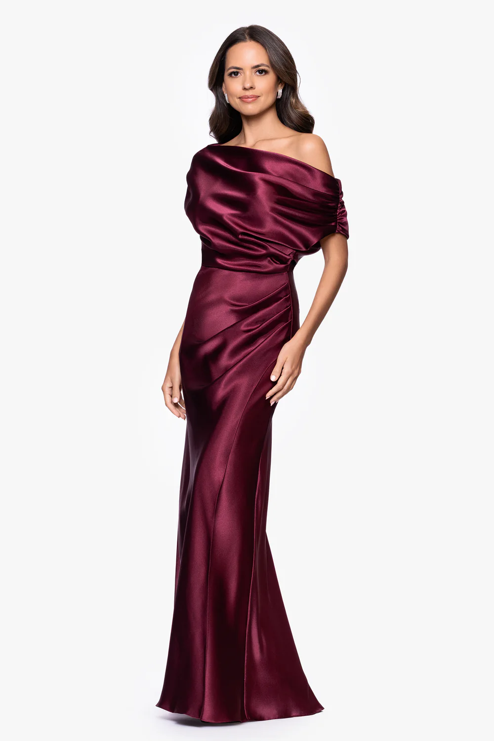 Satin Drop Shoulder Floor Length Dress