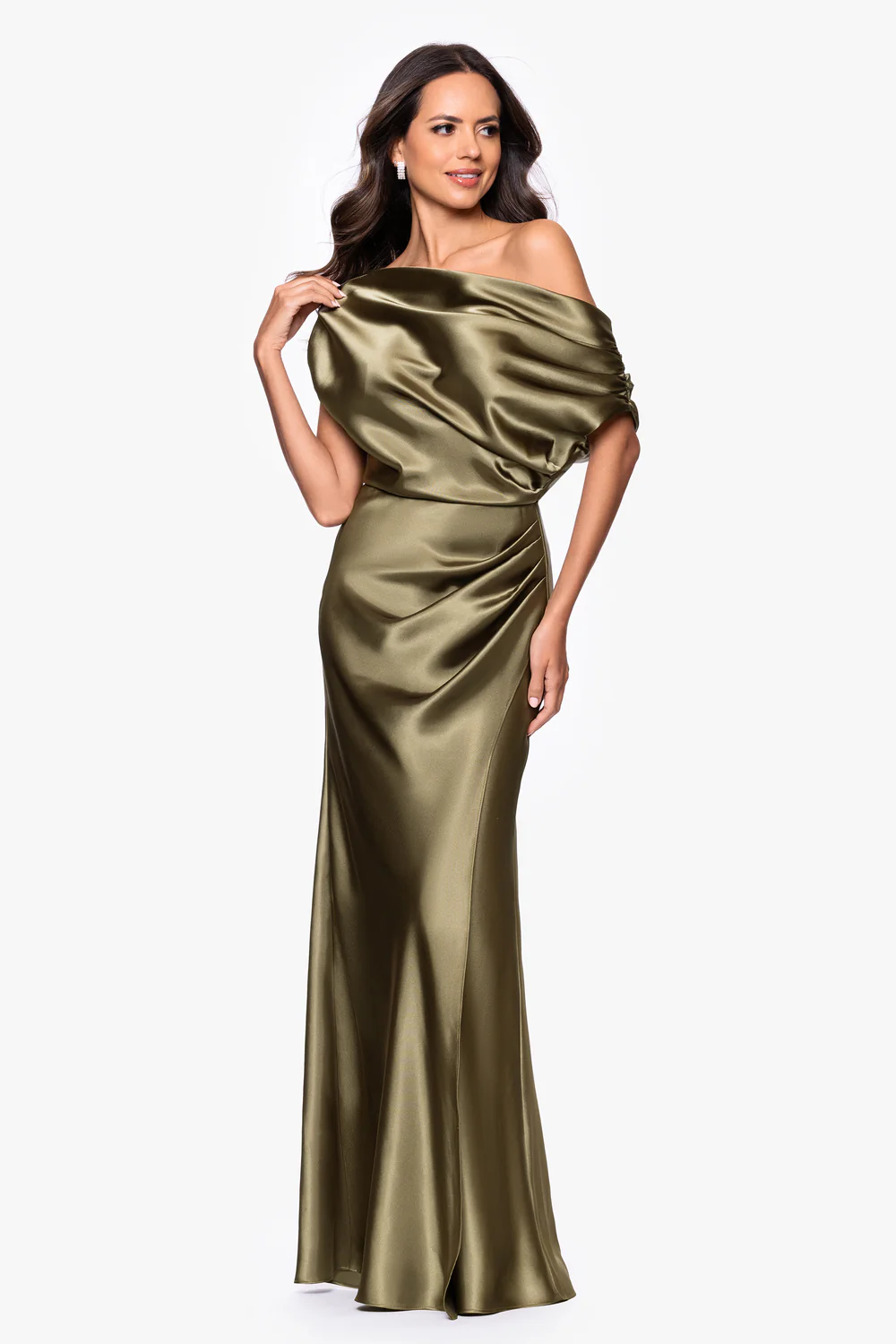 Satin Drop Shoulder Floor Length Dress