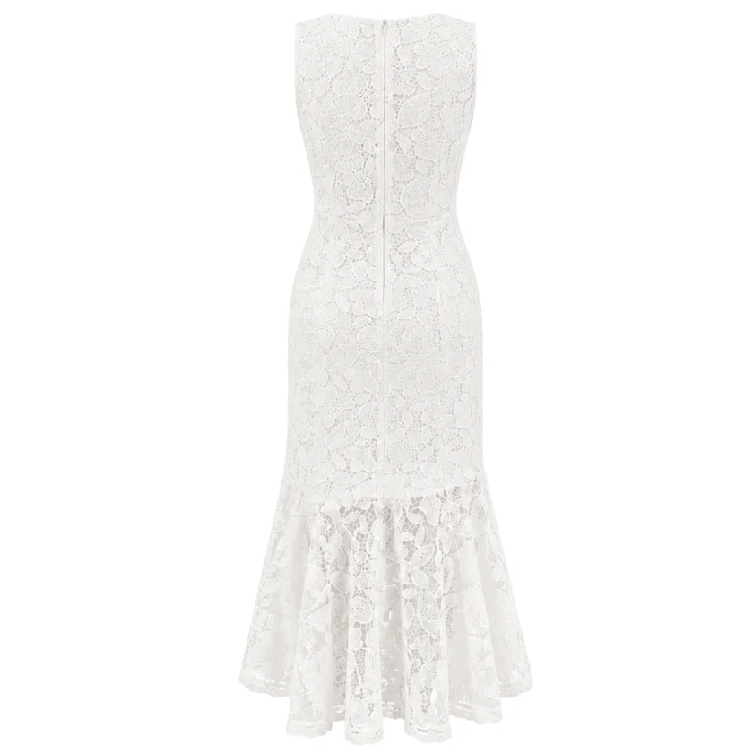 White Lace Dress With Ruffled Hem