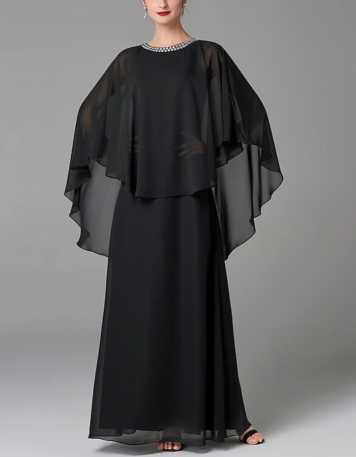 A-line Mother of the Bride Solid Chiffon Maxi Dress