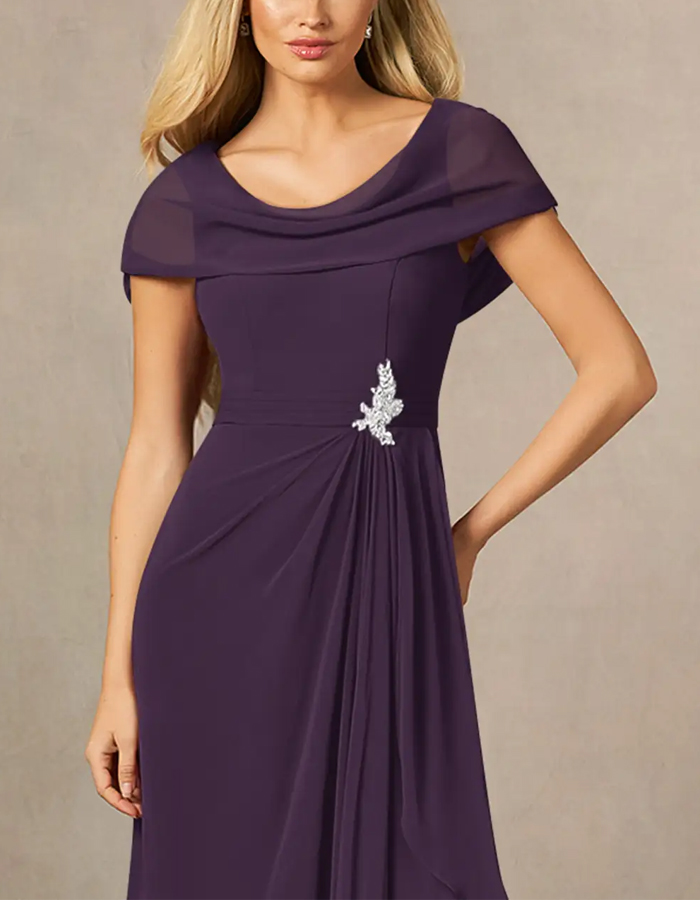 Purple A-line Chiffon Side Slit Maxi Dress