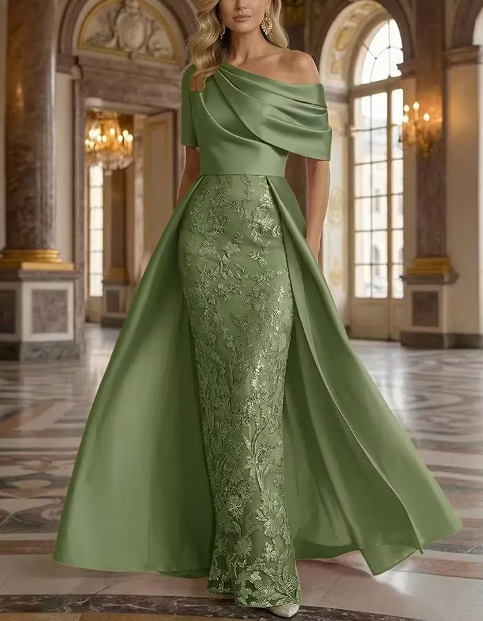 Satin Overlay Sequin Lace Mermaid Maxi Dress
