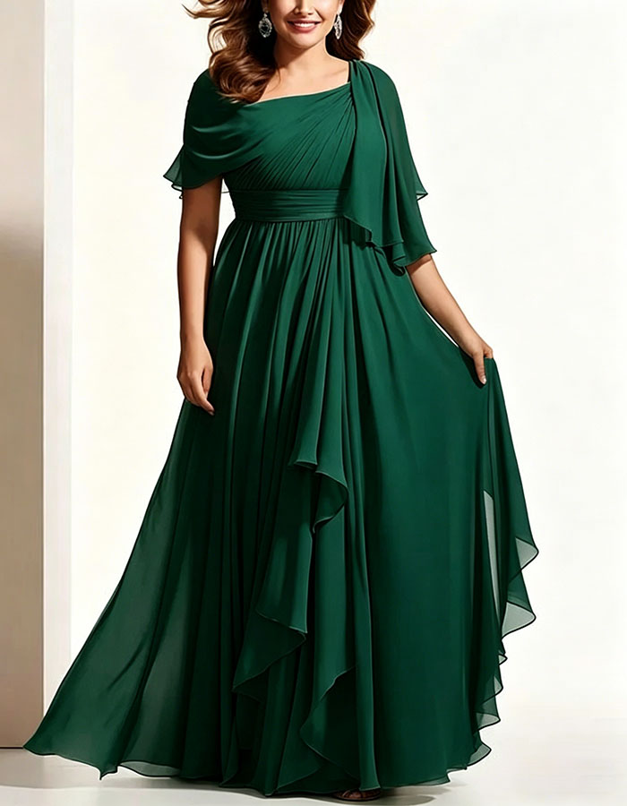 Sage Green Chiffon Asymmetrical Shawl Maxi Dress