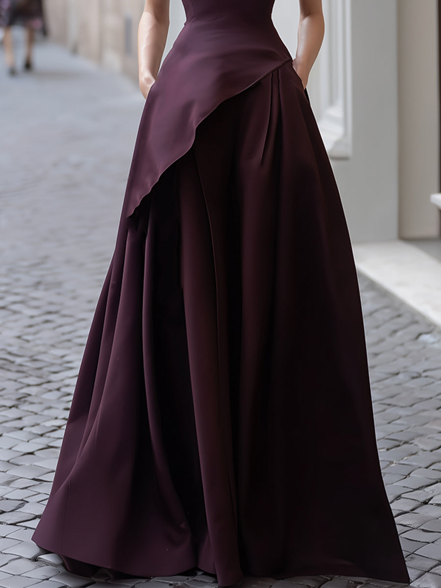 Burgundy Elegant Layered A-Line Evening Gown