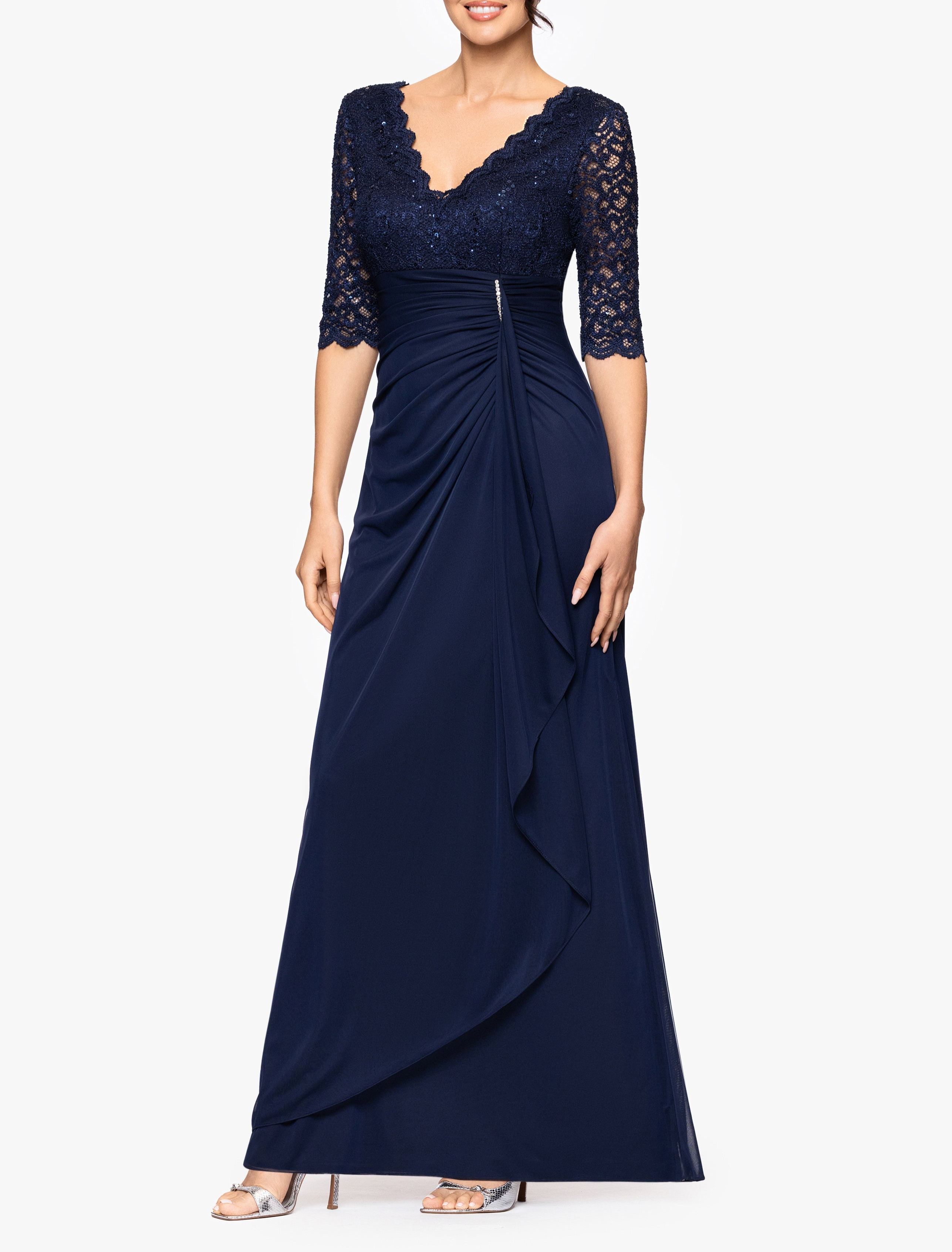 3/4 Sleeve Sheer Matte Jersey Long Dress