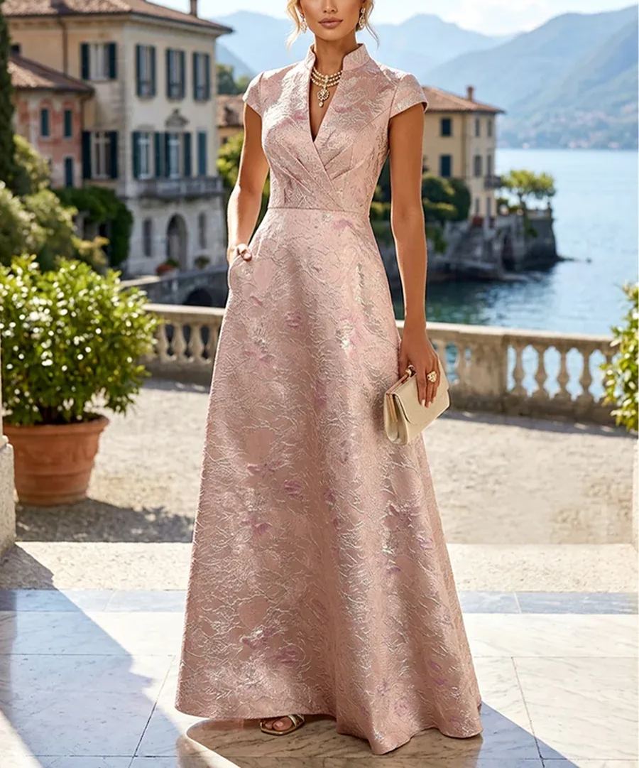 Jacquard A-Line/Princess V-Neck Floor-Length Mother of the Bride & Groom Dresses with Pockets
