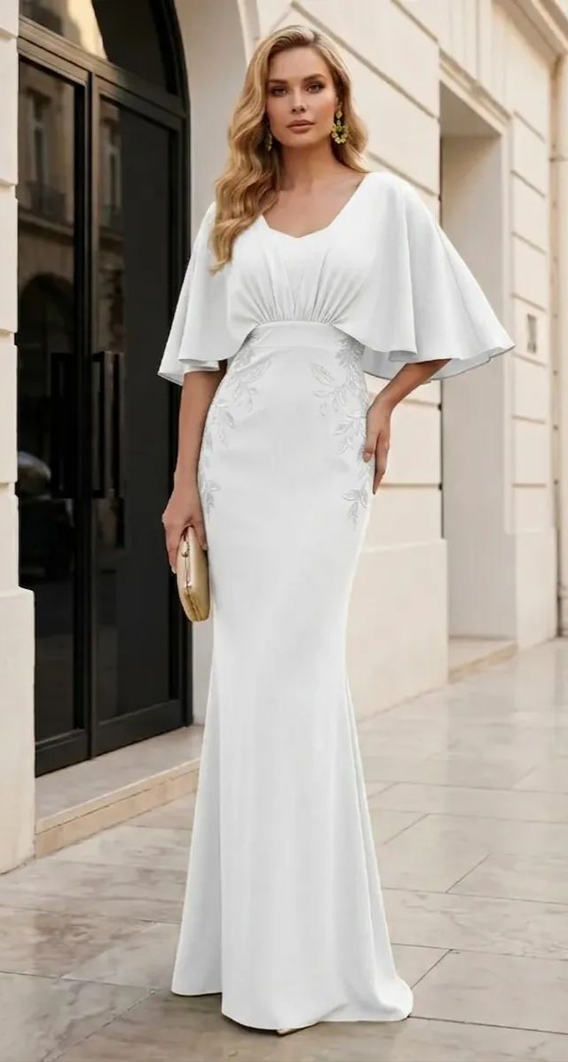 Stretch Mesh Sheath/Column V-Neck Floor-Length Mother of the Bride & Groom Dresses with Ruched Waist
