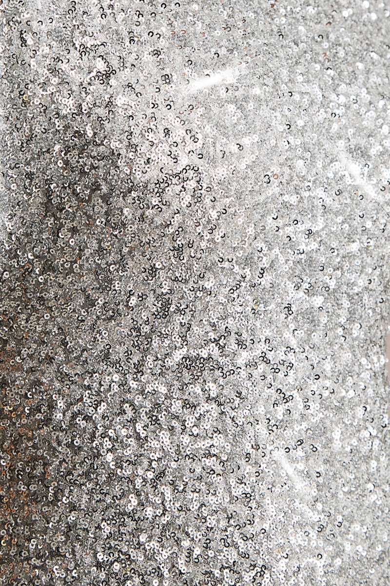 Silver Sequin Crew-Neck Maxi Dress With Cap Sleeves