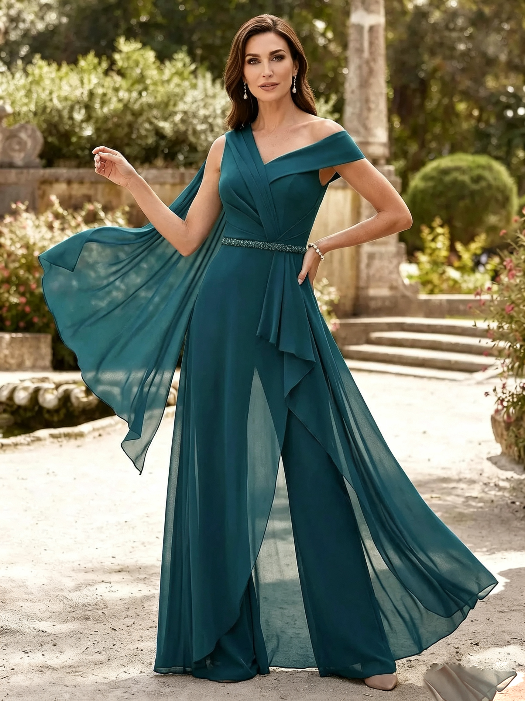 Elegant Asymmetrical Chiffon Jumpsuit