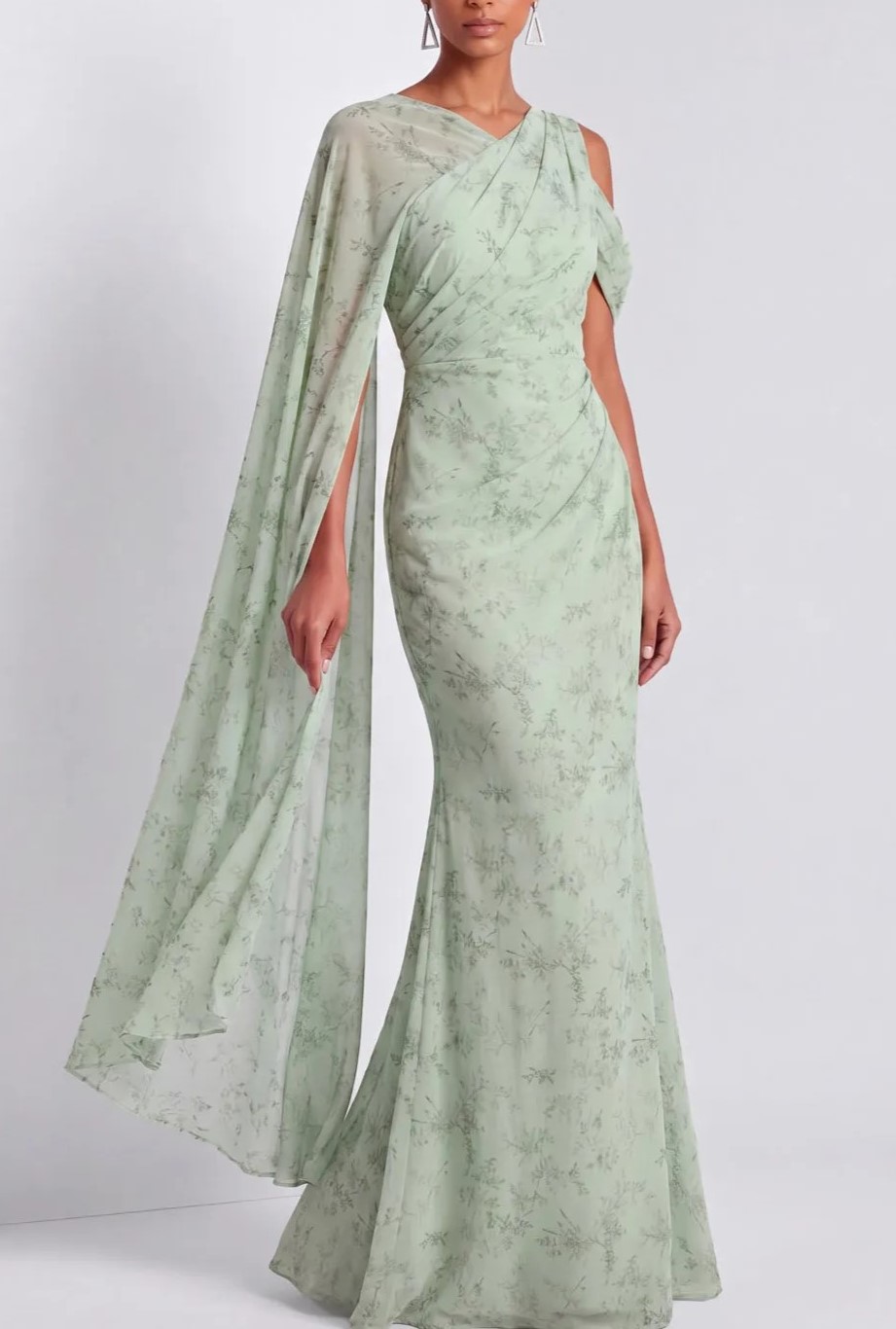 Light Green Mermaid Cold Shoulder Maxi Dress