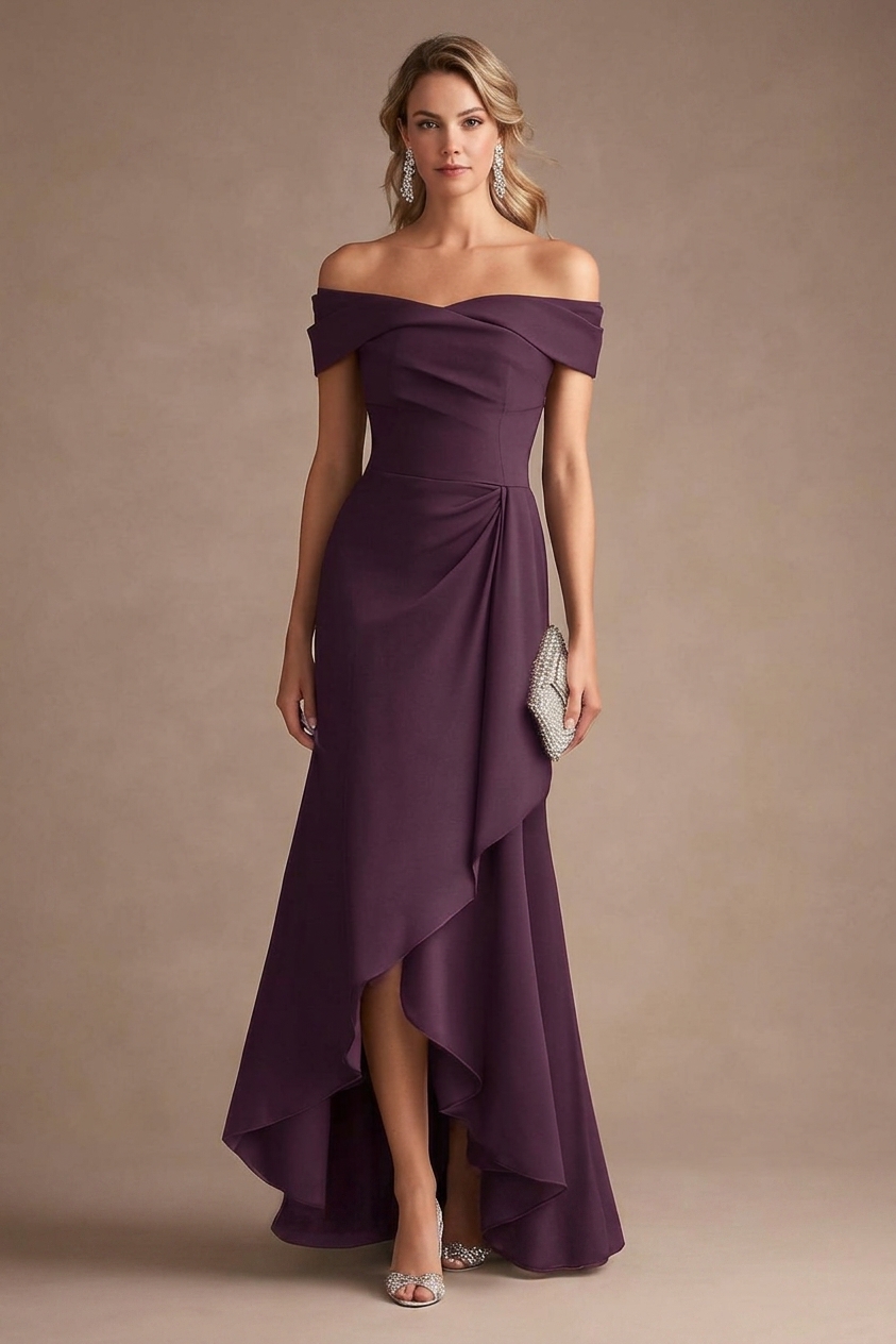 Formal Evening Dress Purple Off Shoulder Ruffle Maxi Dress