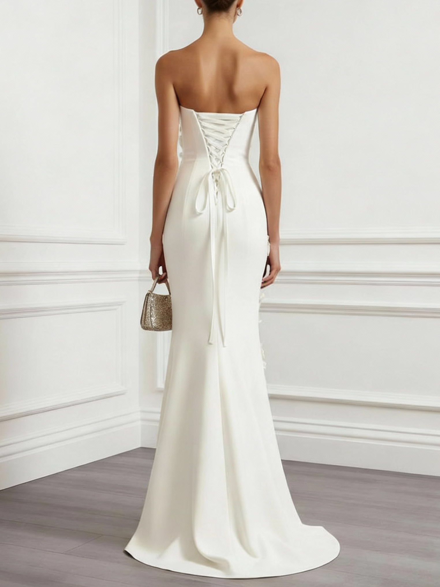Strapless Mermaid Wedding Dress with Asymmetrical Cascading 3D Floral Appliques