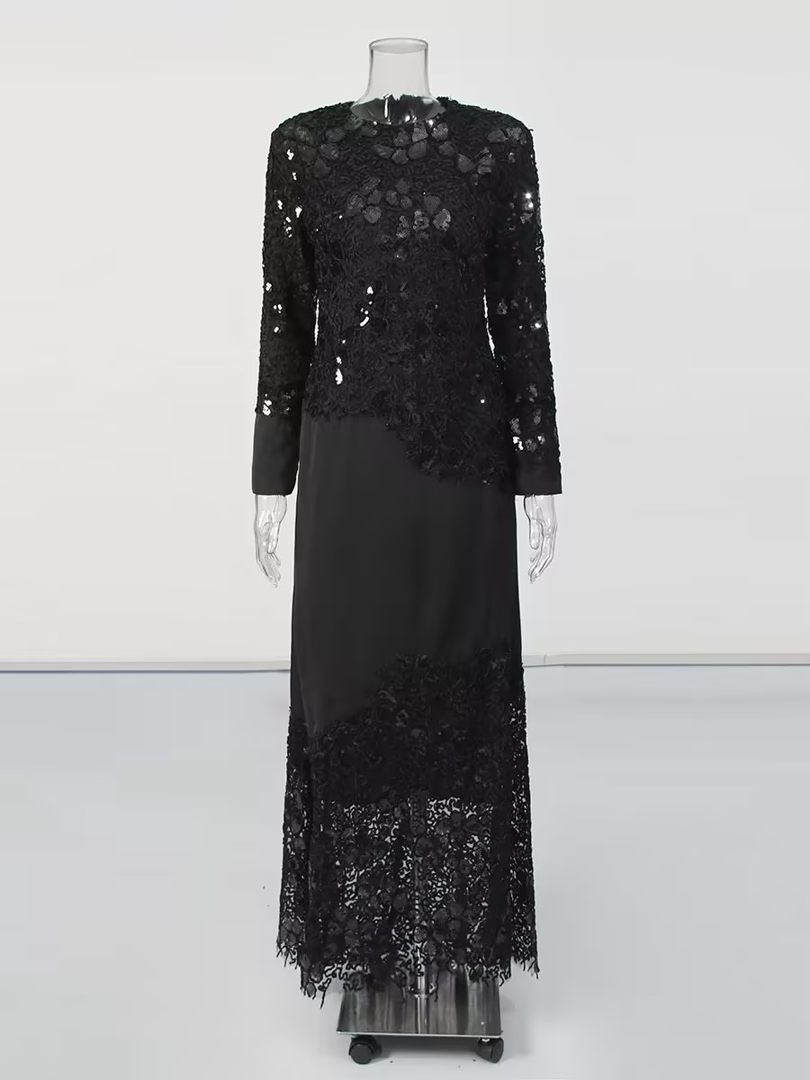 Black Sequin Embroidered Mermaid Evening Dress