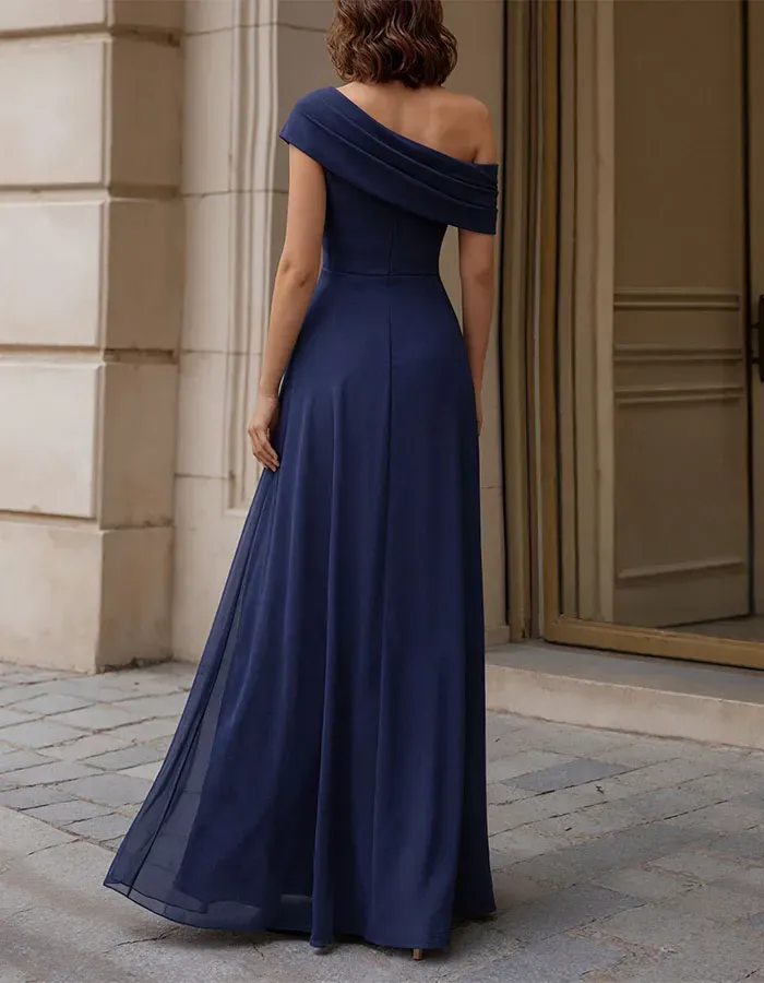 Off-Shoulder Draped Chiffon Evening Maxi Dress