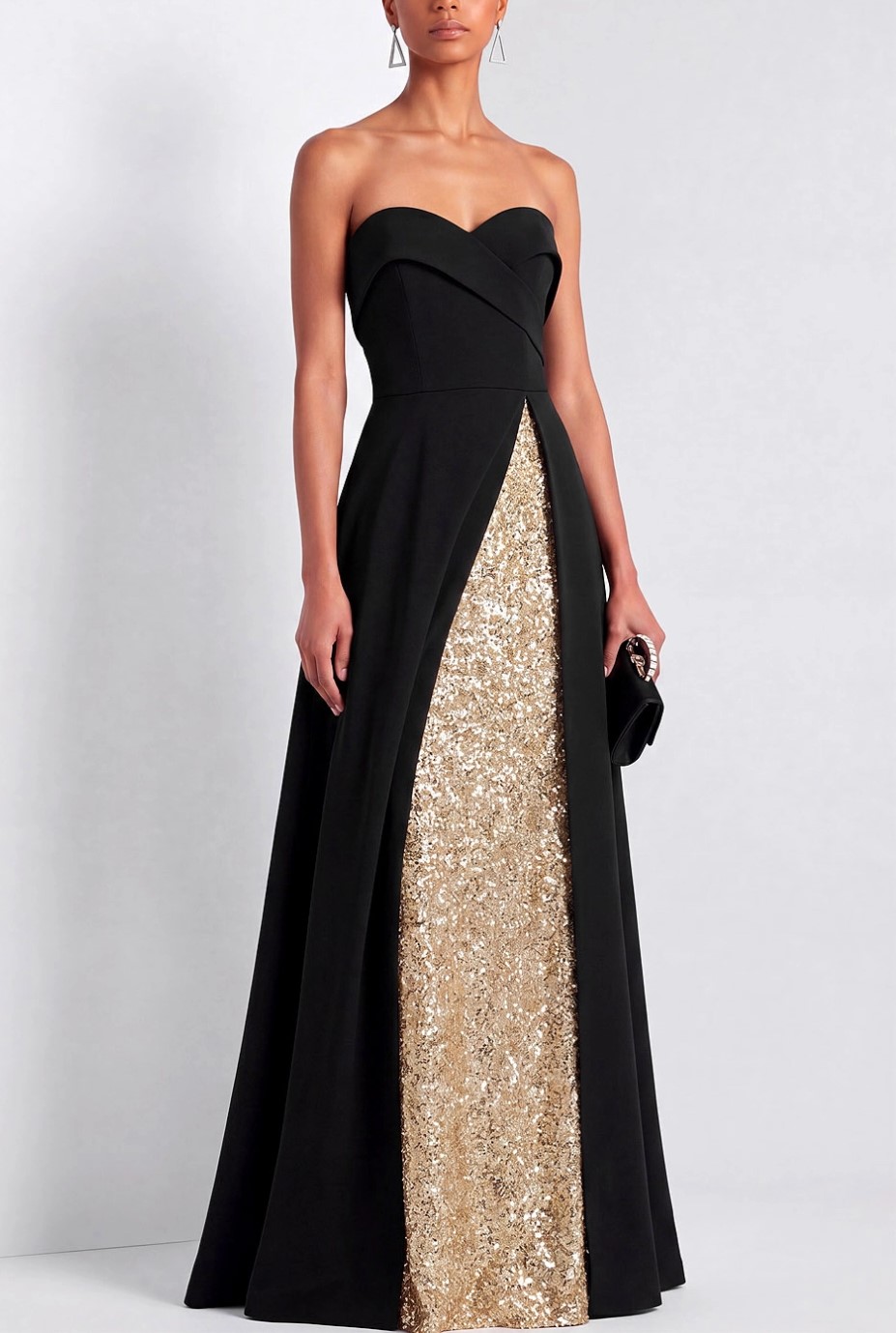 Champagne Sequin Sweetheart A-Line Maxi Formal Gown